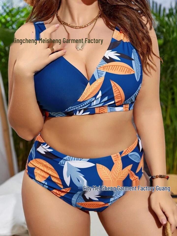 

2025 Пышный цветочный купальник бикини с оборками - Сексуальный европейский и американский стиль для женщин 4XL королевский синий