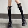 Lace, Calf Socks Mesh Black Silk Stitching Bow Calf Socks Transparent Tube Socks Tulle Velvet Socks