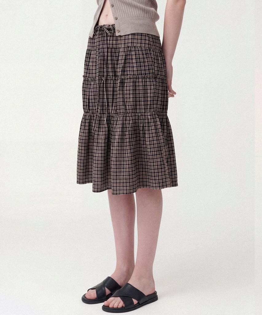 Seutaetigbeullum Textured Check Tiered Skirt (Red-Black)