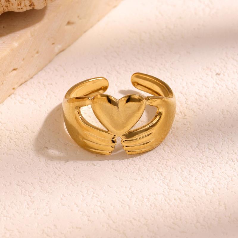 

Fashion Design Hug Heart Non Fading Rings Women Gold Copper Color Geometric Stainless Steel Open Rings Party Zircon Gifts золотий