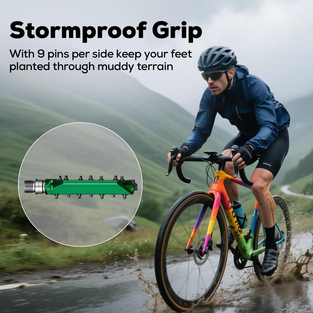 Corki Cycles Bicycle Extra Large Flat Mountain Bike Aluminum Alloy MTB Wide Platform Pedals Inch Green Pedals, Pedals, Pedals, 4-Inch - 9/16 -