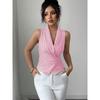 European and American fashion waist cinching tie up lapel shirt vest