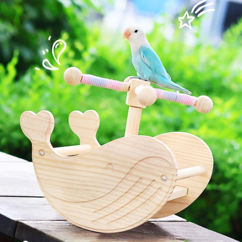 Bird Rocking Stand with Rotating Windmill Whale Rocker Perch Exercise Toy for Parrots Enrichment and Interaction Fun