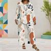 Women Plus Size Printed Round Neck Long Sleeve Layered Top Wide Leg Cropped Pants Two Piece Set