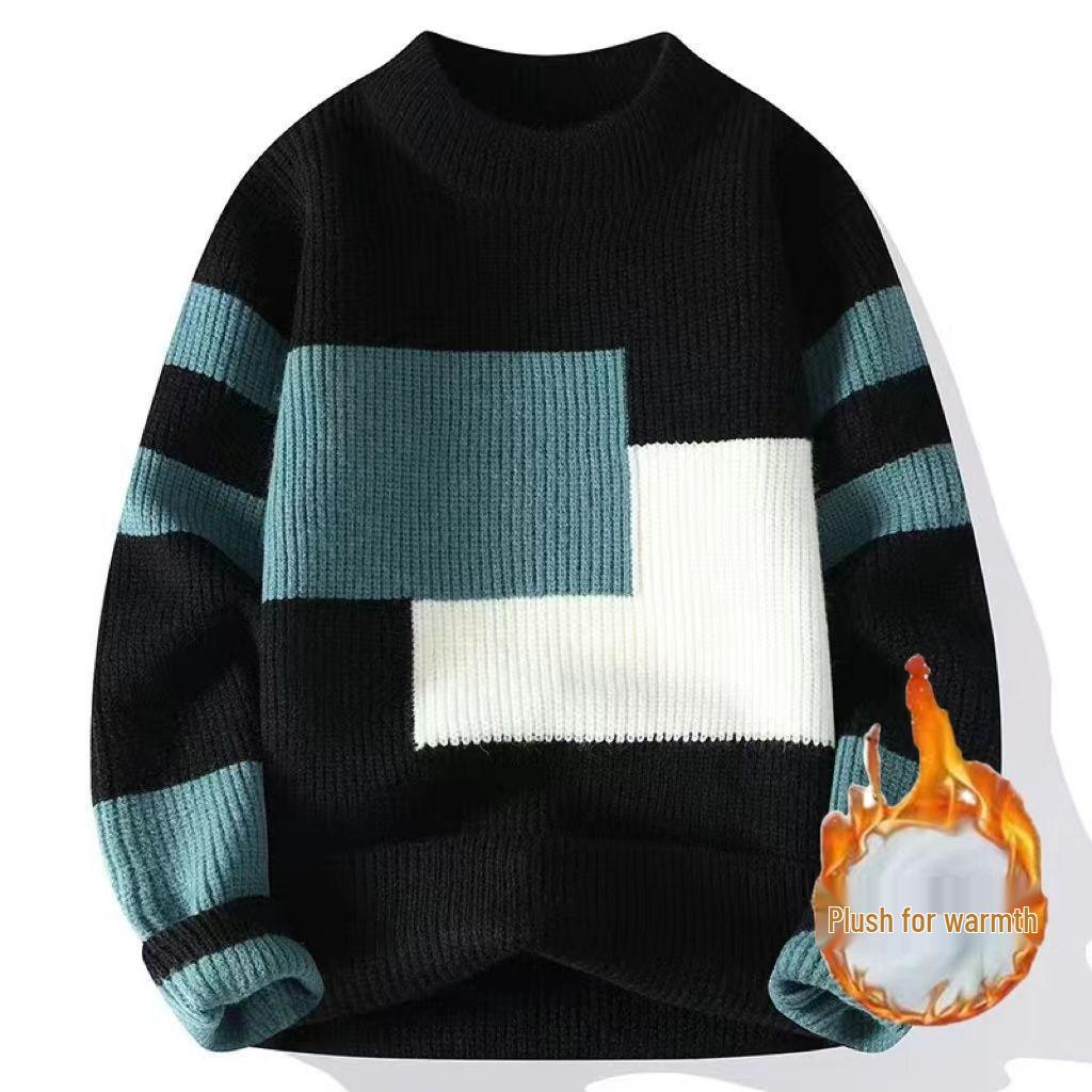 Men's Korean Style Slim-Fit Long-Sleeve Round Neck Sweater - Trendy Autumn/Winter Knitwear for Teenage Students