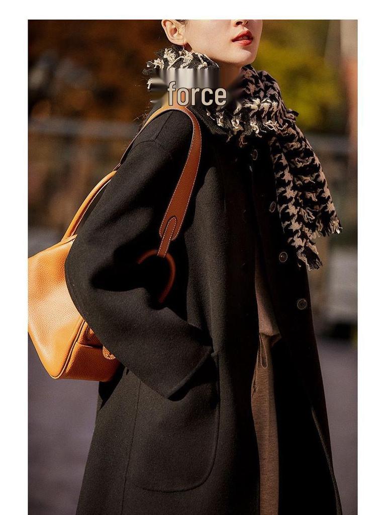 Plus Size Women's Mid-Length Wool Coat: 2025 Autumn/Winter New Loose Double-Faced Overcoat