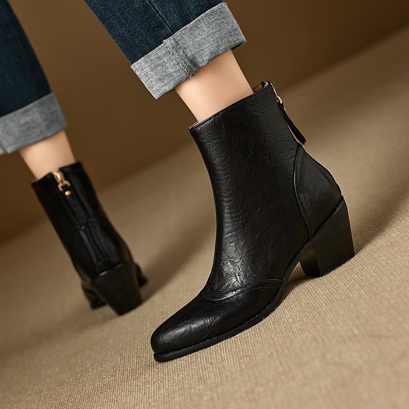 Autumn And Winter Women'S Boots Hand Grab Leather Short Fashion Boots High Heel Martin Boots 40-46 Boots