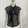 European and American Summer Sexy Women's Round Neck Hollow Mesh Splicing Bow T-shirt