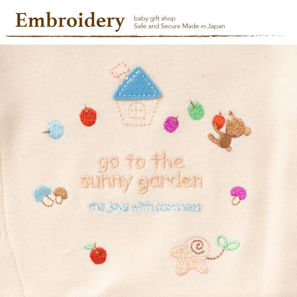 Cream De Coco Smooth Border Organic Bear Embroidery Made In Japan for All Two-Way All-in-One [Crotch Snaps/2-Way] Newborn/Baby, 100% Cotton, [Suitable