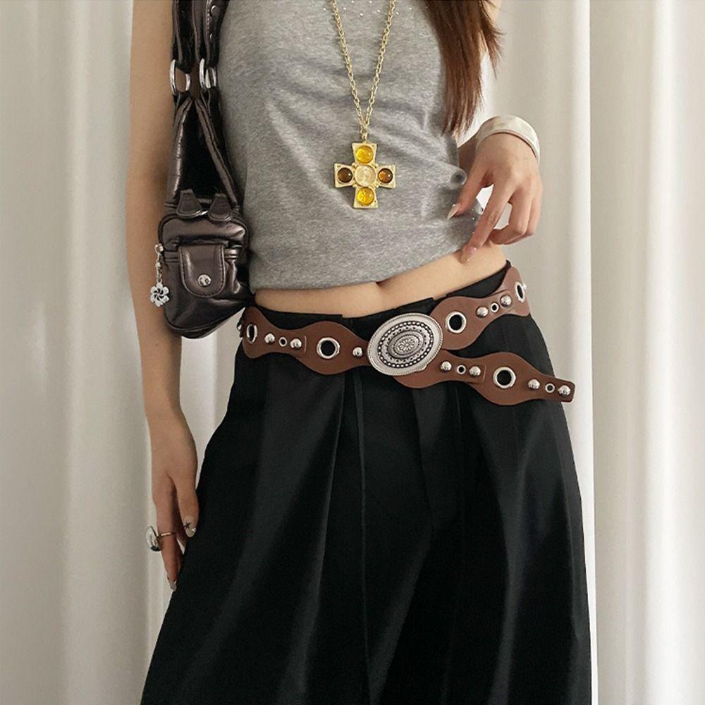 Gothic Leather Waistband Vintage Dress Jeans Belt Fashionable Women's Rivet Belt  Spicy Girls