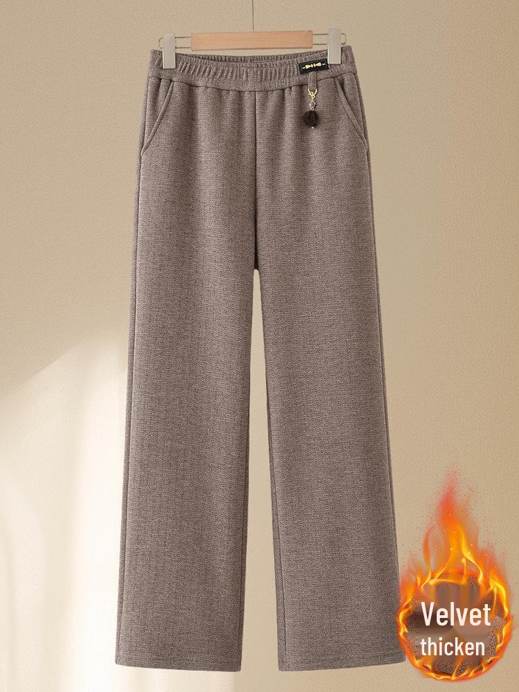 Mom’s Fleece-Lined Wool Pants - Warm, Thickened Flannel for Elderly, Straight-Leg Style, Perfect for Autumn & Winter