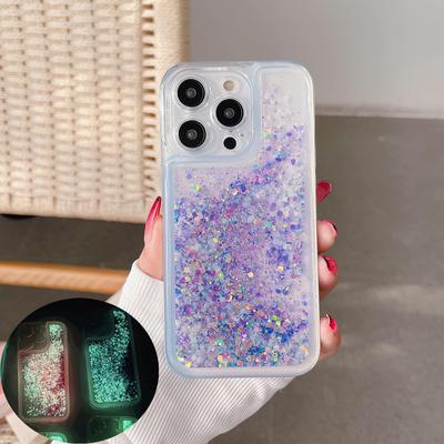 Švytintis tamsus švytintis blizgus skystas neoninio smėlio telefono dėklas, skirtas iPhone 15 Pro 11 13 14 12 Pro Max Bling blizgučiai Quicksand skaidrus dangtelis