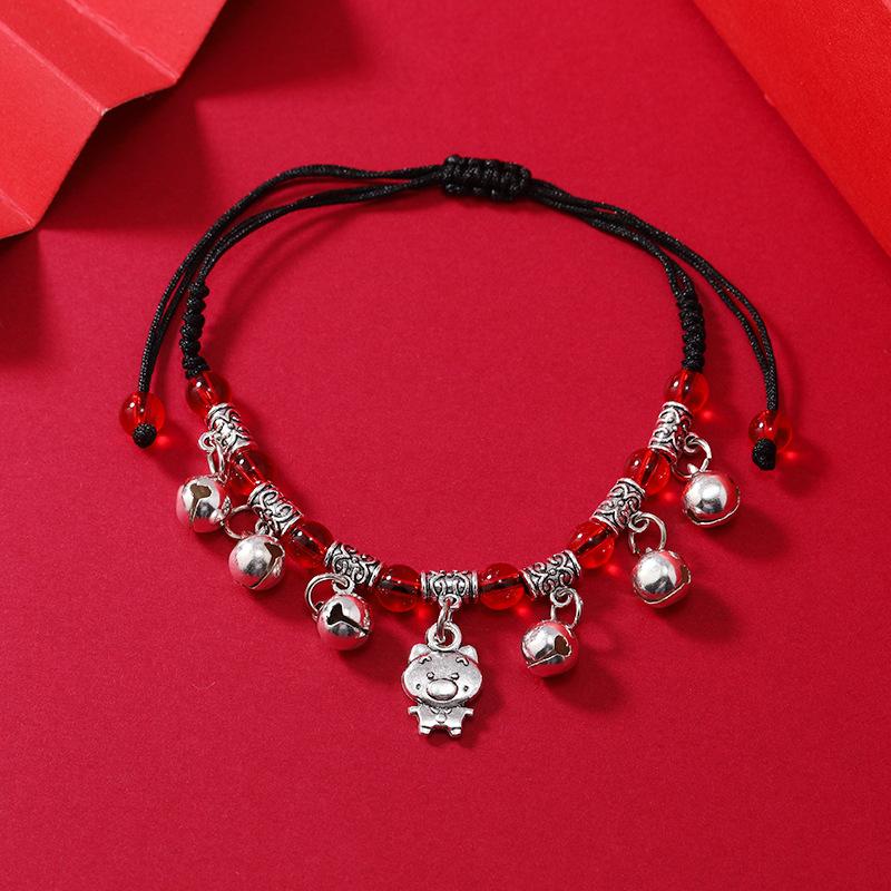 Zodiac red rope woven bell bracelet natal life men's and women's versatile hand rope anklet accessories