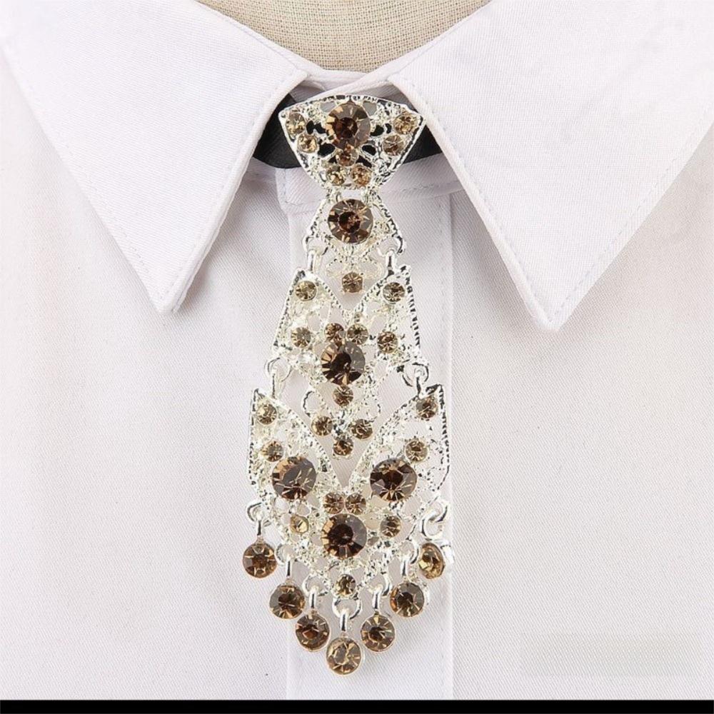 Fashion Rhinestone Tie Short Length Metal Short Tie Special Sparkle Costume Tie  Wine Party