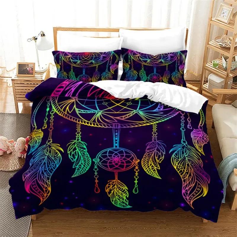 Dreamcatcher Duvet Cover Sets Bohemian Magic Feather Blue Galaxy Bedding Set Luxury Dream Catcher Comforter Cover Set Full Size