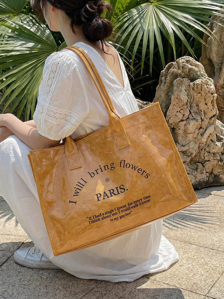Waterproof Jelly Tote Bags PVC Letter Print Large Capacity Travel Handbags Summer Shopping Beach Shoulder Bag for Women