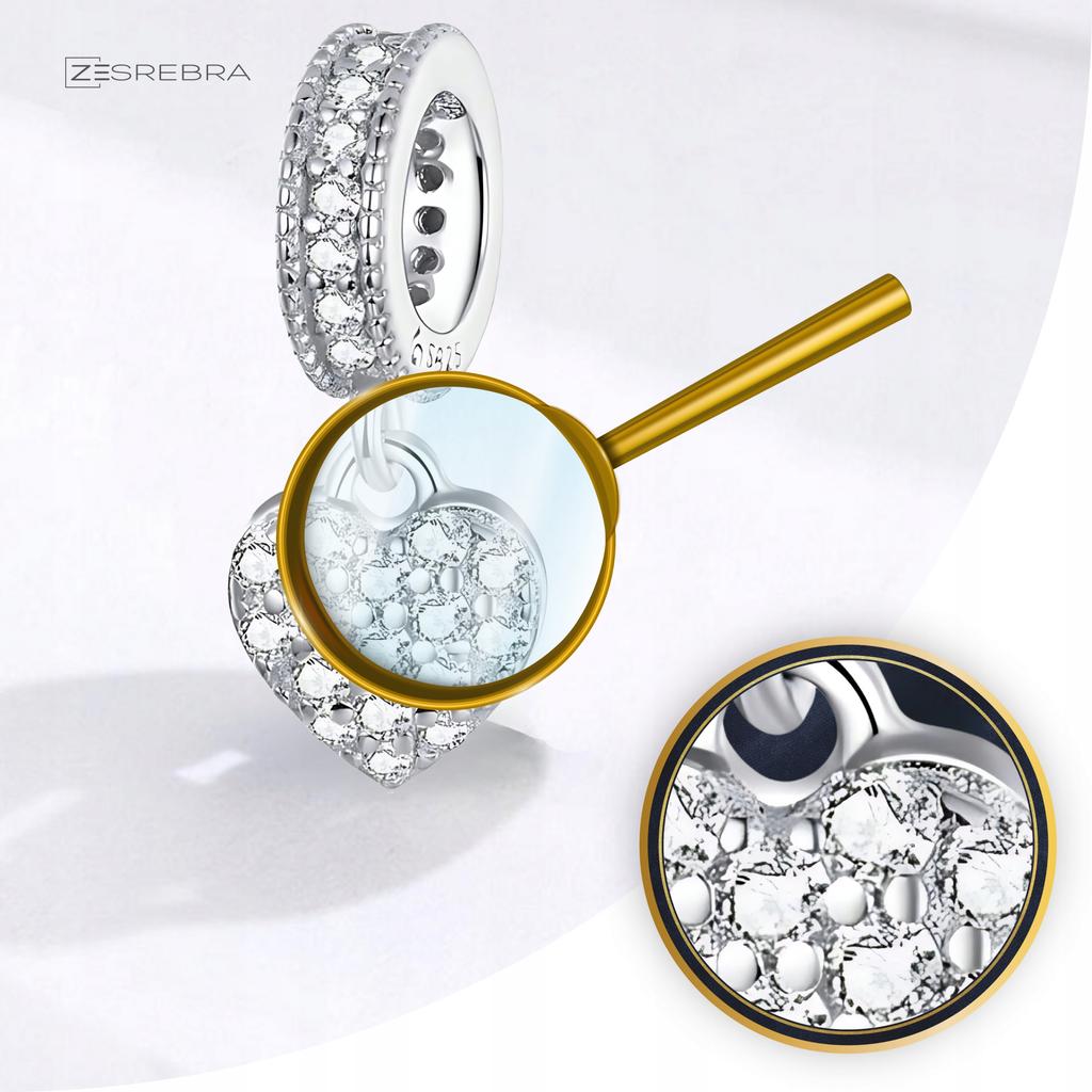 Charms Hanging Heart 925 Bead Pendant With Cubic Zirconia S925