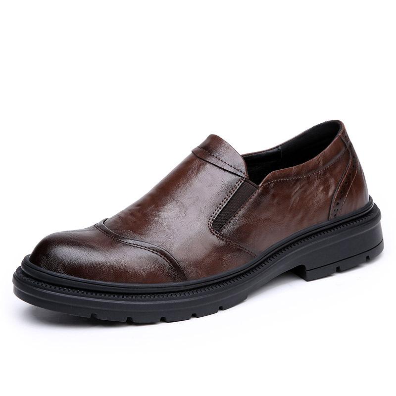 

New spring leather shoes men s breathable leather versatile business casual shoes round head trend thick sole one pedal men s shoes 44 темно-коричневого