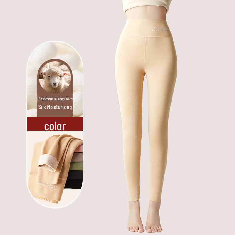 Damen High-Waist Nahtlose Wolle-Seide Leggings: Gebürsteter Deutscher Samt für Herbst- und Winterwärme