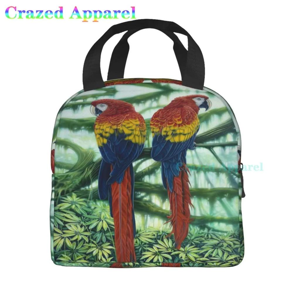 Large Lunch Bag Parrots On Branches Printed Insulated Lunch Box for Women and Men, Portable Lunch Box for Work Picnic Beach