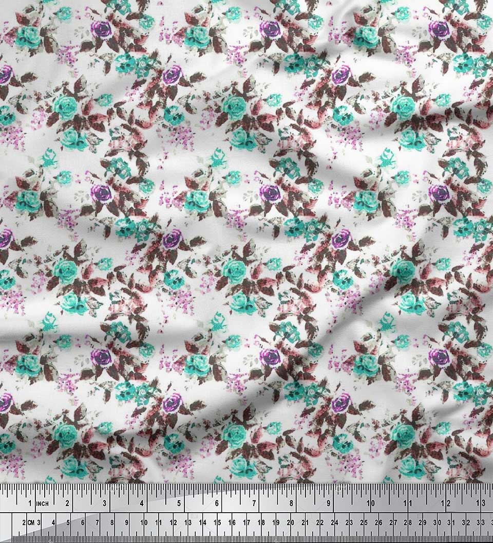 

Японська креп-атласна тканина Soimoi, листя та троянди, акварельні принти на тканині, метр 42 дюйми 42 Inch Wide - Poly Crepe зелений