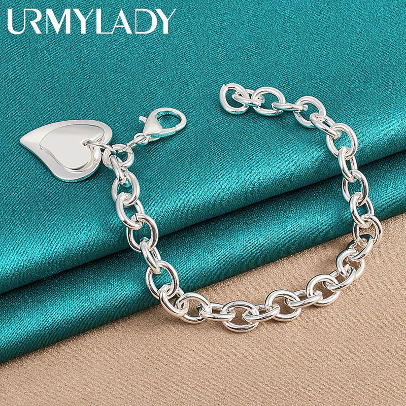 925 Sterling Silver Double Heart Pendant Bracelet For Women Wedding Engagement Fashion Jewelry