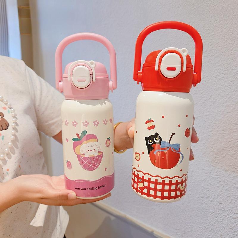 Söta Barntermosflaskor För Flickor Pojkar 316 Rostfritt Stål Dubbelt Drickstrå Isolerad Kopp För Skola Utomhus Termisk