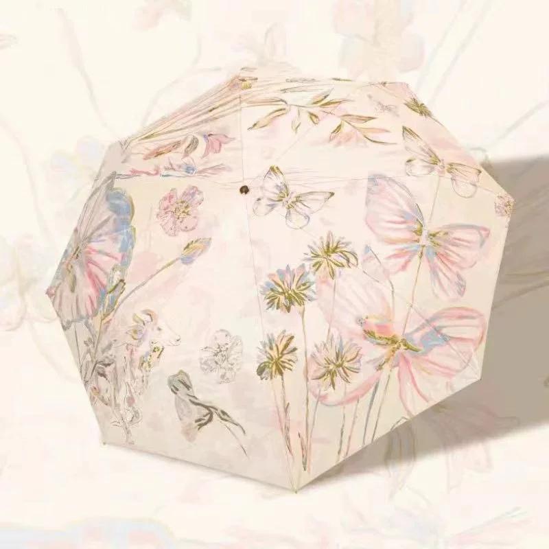 UPF50+ Folding Umbrella Double Layer Sun Rain Umbrella With Storage Bag UV Protection Vinyl coating Parasol Sun Shade Umbrella