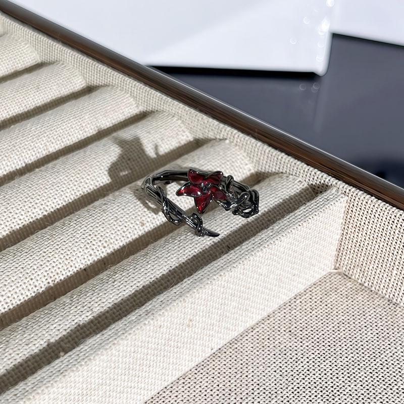 Unisex Halloween Bat Cross Flame Ring with Red Thorns and Flowers - Dark Style Fashion Finger Accessory