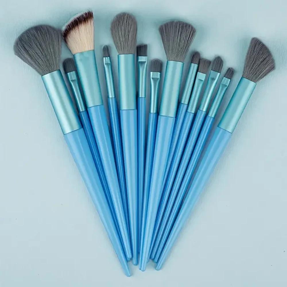 13Pcs Makeup Brush Set Soft & Puffy Cosmetic Foundation Powder Eye Shadow Kabuki Blending Make-up 09 13BU-N
