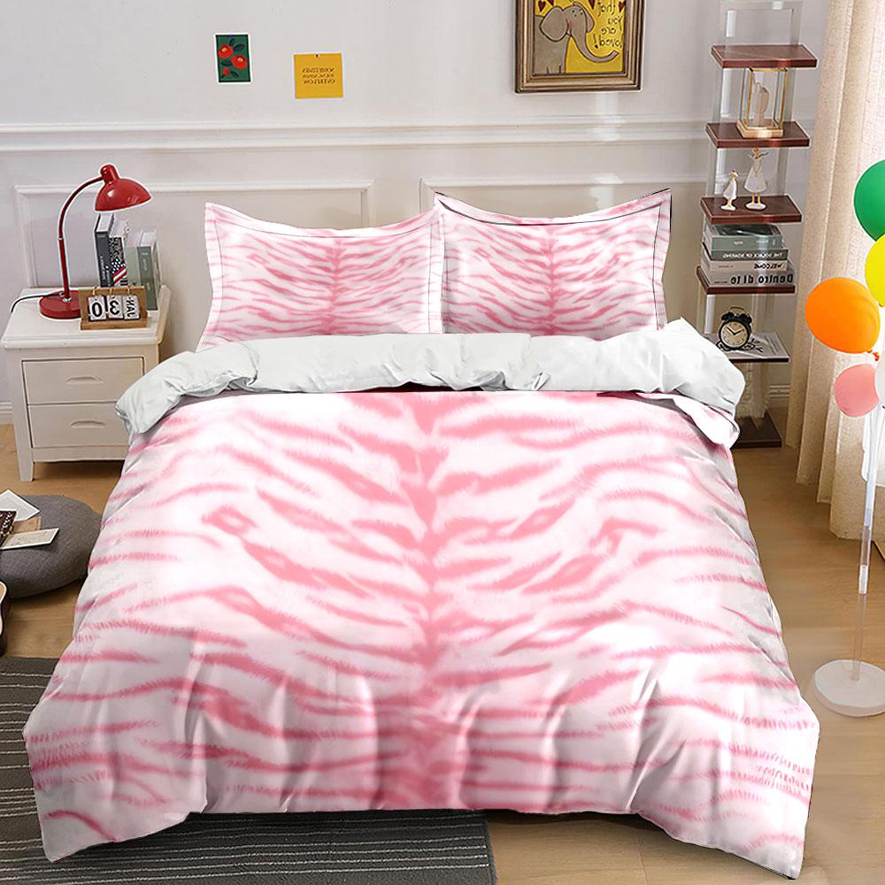 3Pcs Coquette Animal Bedding Set, Soft Pink Tiger Stripe Print Duvet Cover, Cute Girly Bedroom Decor