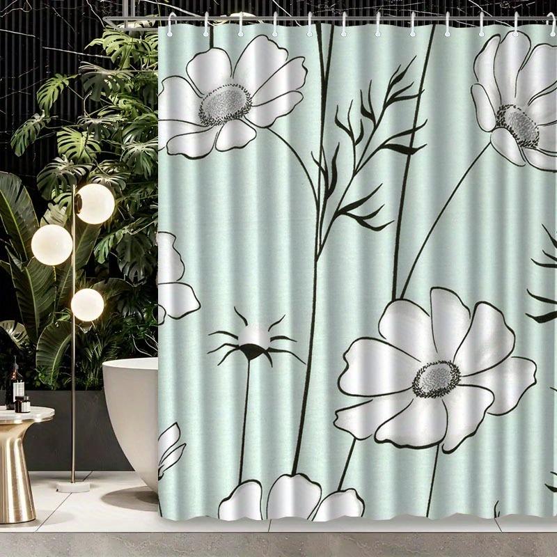 1pc Floral Pattern Shower Curtain with Hook, Water-washing Shower Curtain, Bath Partition, Bathroom Accessories, Home Decoration