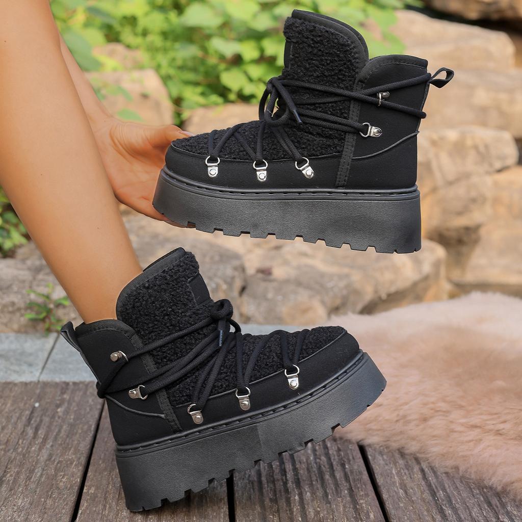 Autumn and winter new thickened medium tube short tube thermal boots large size thick bottom cross strap snow boots
