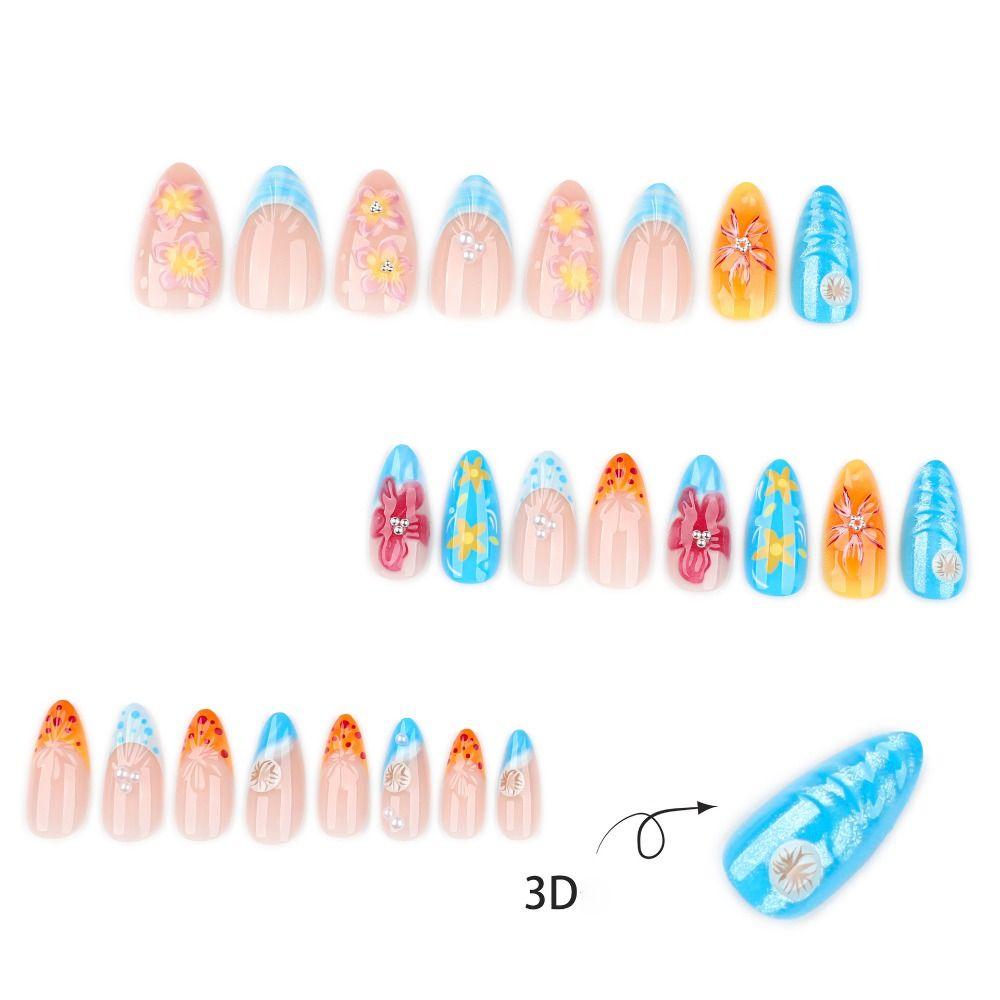 Manicure Long Almond False Nails French Detachable Fake Nails Aurora Press On Nails Women