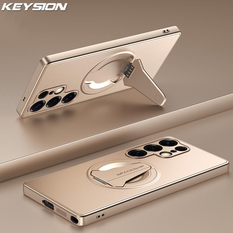 KEYSION Magnetic Phone Case for Samsung S25 Ultra 5G S25+ Metal Paint Upright Kickstand Shockproof Cover for Galaxy S25 Edge 5G
