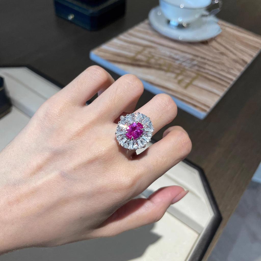 Light Luxury Small Fresh Pigeon Blood Ruby Pendant Necklace High Carbon Diamond Ring Red Corundum Stud Earrings Temperament Color Treasure Set