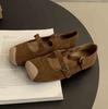 Fashion Retro Ballet Flat Belt Buckle Slip on Mary Jane Loafers for Women Daily Square Toe Comfort Soft Sole Leather Shoes Zapatos Mujer