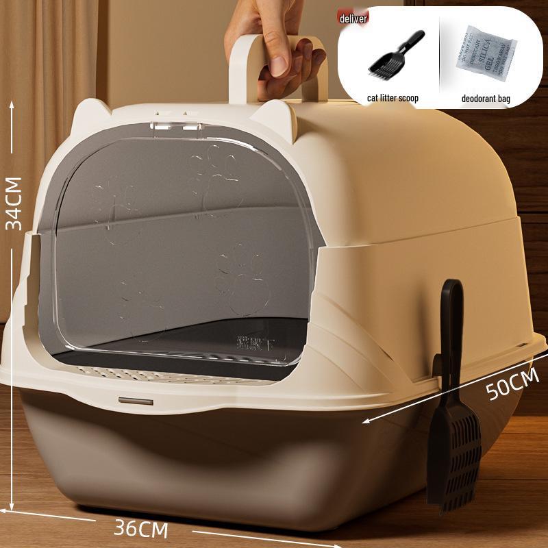 Cutie de nisip pentru pisici extra mare, închisă, rezistentă la mirosuri, cu tavă anti-stropire detașabilă