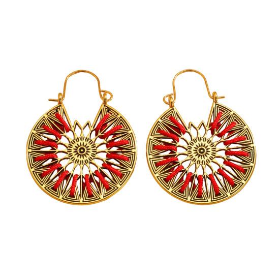 

Pair Retro Style Bohemia Earrings Rope Hollow Hand-Woven Red Carving Lace Sun Shapes Earrings Beach B