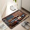 1pc 2D Flat Vintage American Flag Rusty Truck Wood Texture Flannel Door Mat Non Slip Patriotic Rug For Entryway Garage Floor