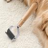 Pet Grooming Rake, Double Sided Detangling Comb Undercoat Rake, with Wooden Handle, Dogs Dematting Tool Remove Tangles Matted And Loose Fur for Medium