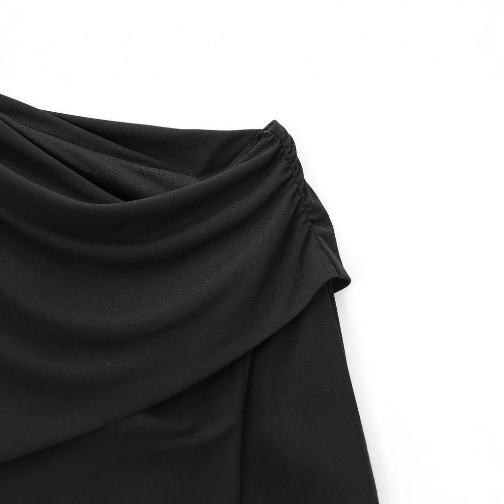 2025 Women's European & American Style Asymmetrical Pleated One-Shoulder Dress