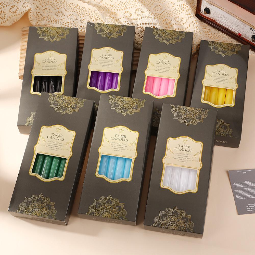 12-pack European Classic Colorful Long-stem Candles for Household Power Outage Emergency Taper-less Candles