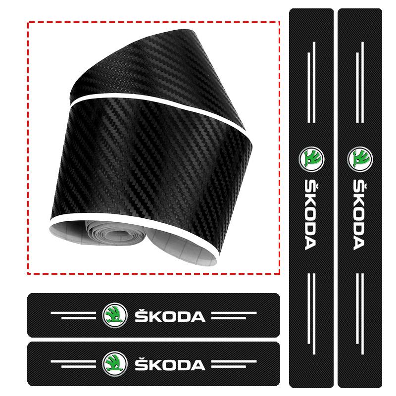 4 stuks Auto Deurplaat Koolstofvezel Drempelbeschermer Sticker voor Skoda Superb Octavia Kodiaq Yeti Rapid Karoq Fabia Kamiq Enyaq Vis