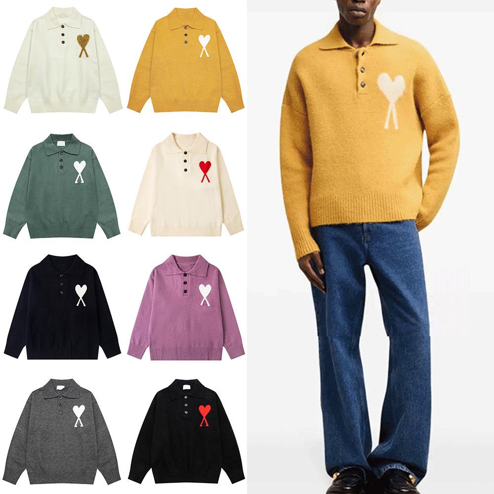 AMI Unisex Big Heart Jacquard Knit Polo Sweater
