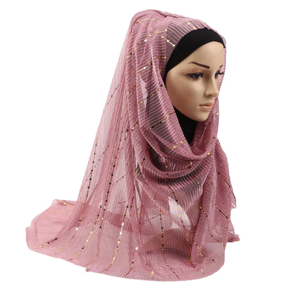 

Women Gold Sequins Hijab Scarf, 70x180cm Polyester Shawl Head Cover Daily Wear 70*180cm