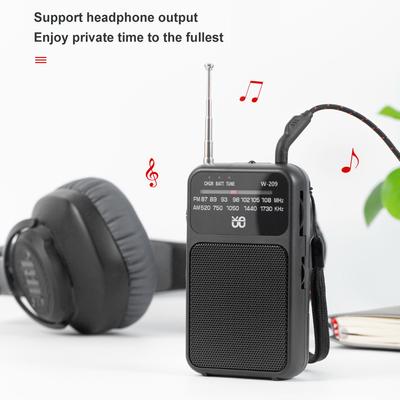 W-209 Mini Portable Pocket Radio AM FM AA*2 Battery Operated Excellent Reception Clear Speaker 3.5mm Headphone Jack