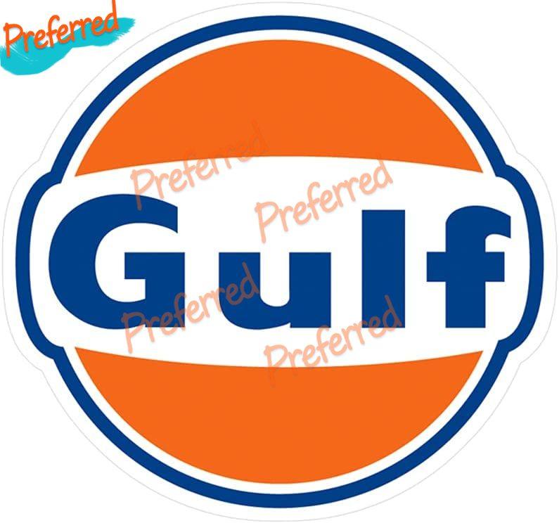 Gulf Benzinmotorenöl Gulf mit Flagge Vinyl-Aufkleber Wasserdicht Tonkin-Golf Yacht Club Aufkleber Abziehbild Rennsport Pin-up Kunst 7cm
