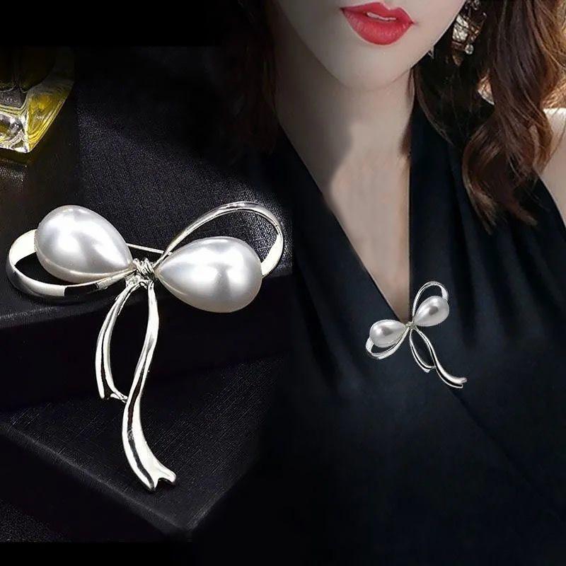 French Pearl Anti-Exposure Blazer Insert Accessory Single Pin Brooch Mourning Brooch