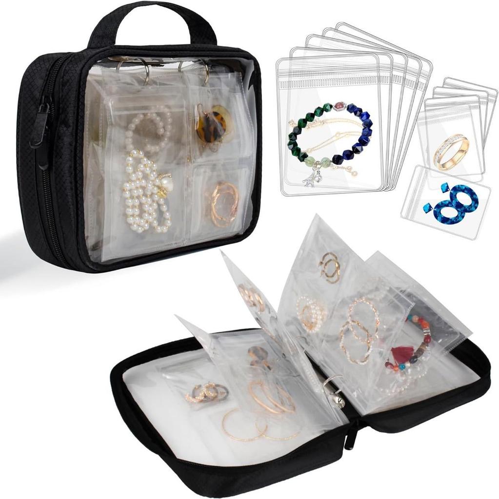 Clear PVC Jewelry Organizer Book - Big Capacity Earring Holder with Zipper, Travel Storage